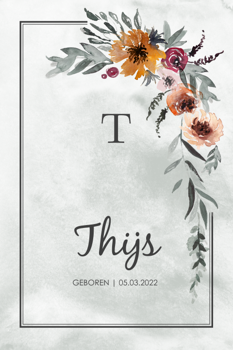 Geboortekaartje jongen met bloemen en kader