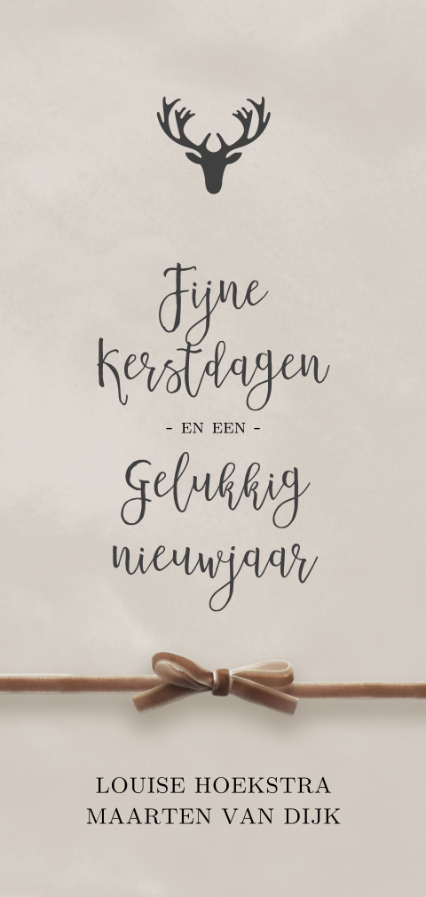 Kerstkaart met hert en lintje (optioneel)