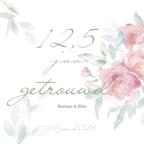 Romantische jubileumkaart met bloemen voor 12,5 jaar getrouwd