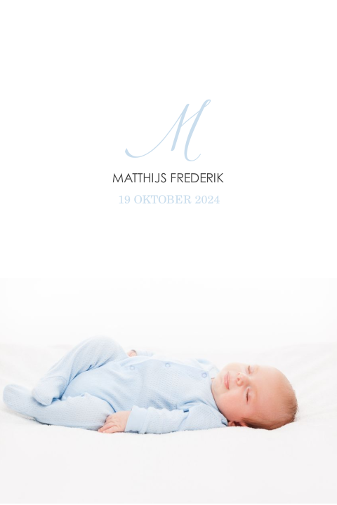 Klassiek geboortekaartje jongen met foto op de voorkant