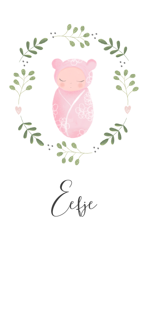 Lief geboortekaartje voor een meisje met ingebakerde baby