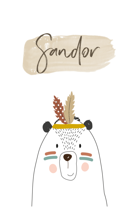 Stoer geboortekaartje voor een jongen met indianen beer