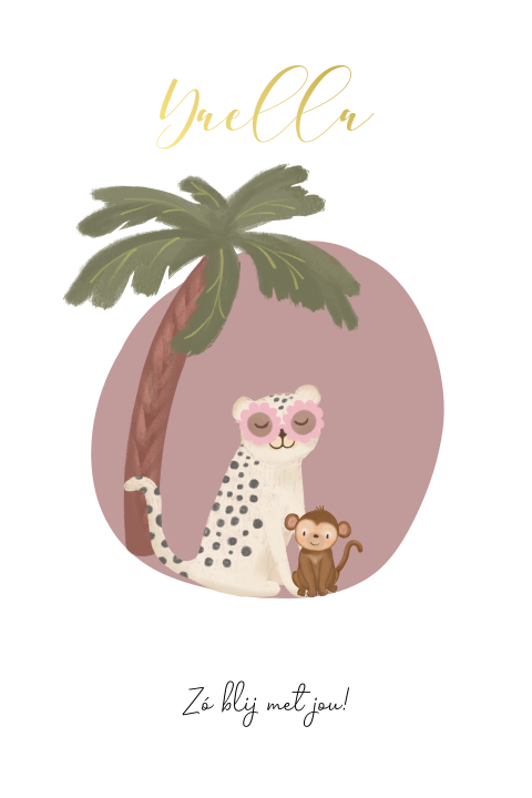 Geboortekaartje meisje met panter en aapje