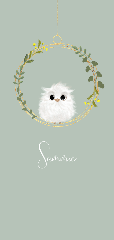 Klassiek geboortekaartje uiltje takjes goudlook