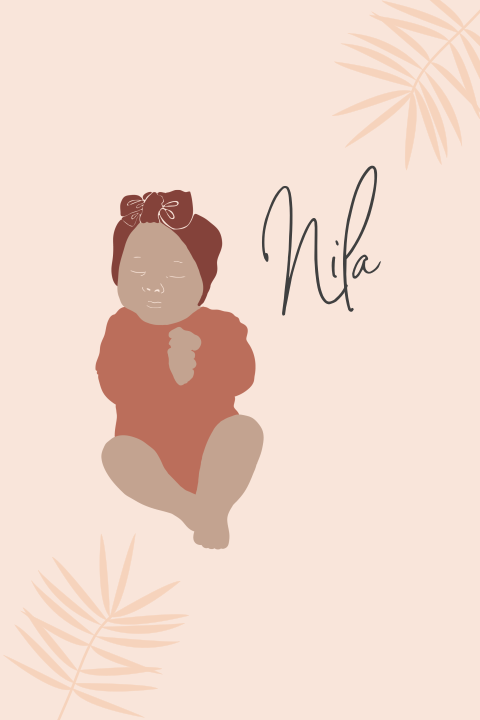 Geboortekaartje met babymeisje met haarband met strik