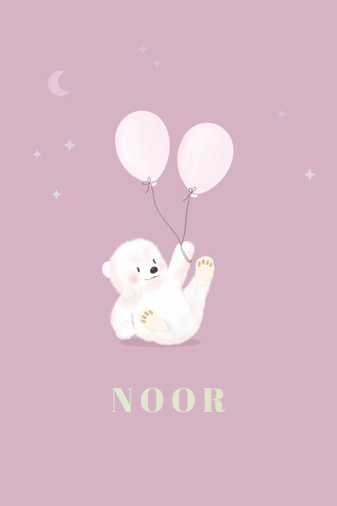 Lief geboortekaartje met ijsbeertje en ballonnen