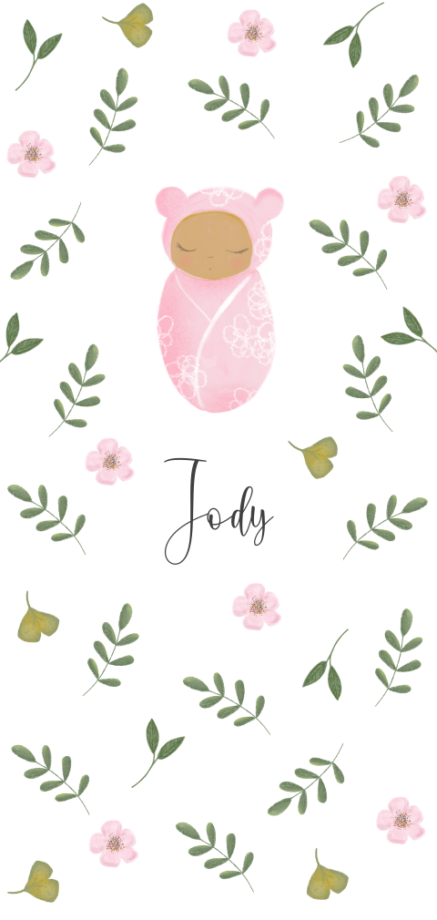 geboortekaartje met babymeisje ingebakerd en bloemenpatroon