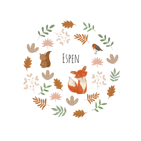 Geboortekaartje met cirkel van bosdieren en takjes