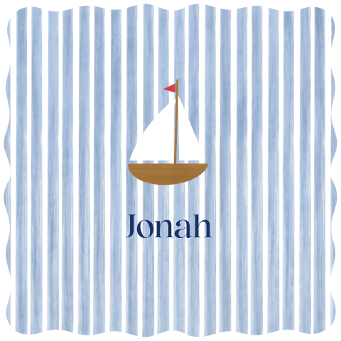 Klassiek geboortekaartje met zeilboot en streeppatroon