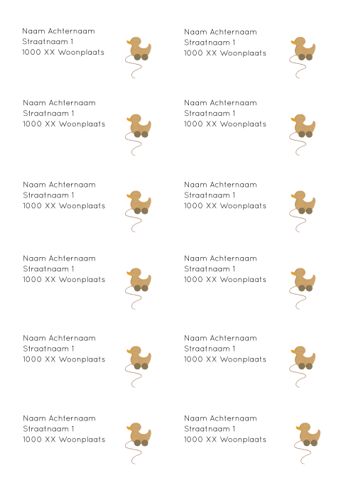 Adressticker met speelgoedeendje