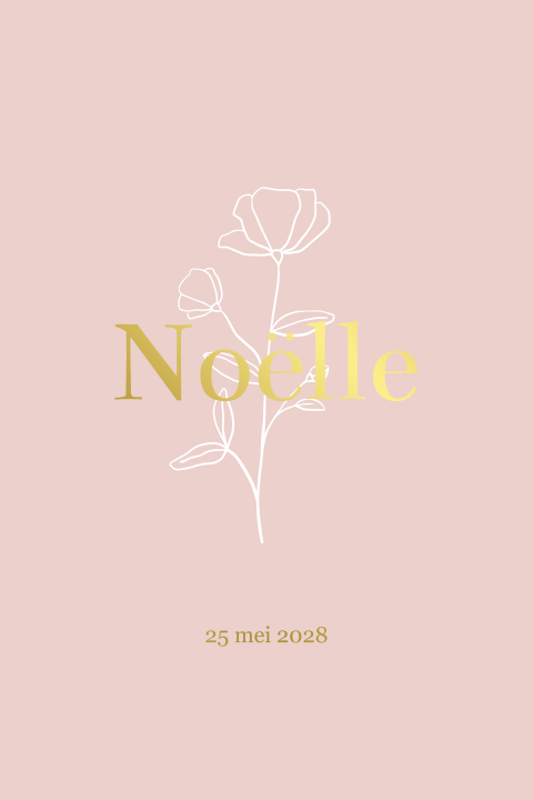 Geboortekaartje meisje met goudfolie en bloemen