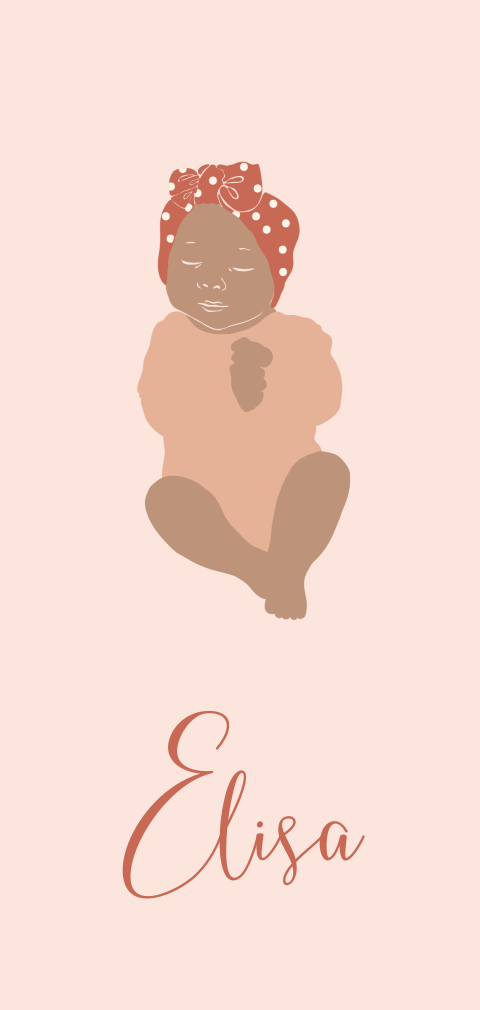 hip geboortekaartje voor een meisje met baby met bandana