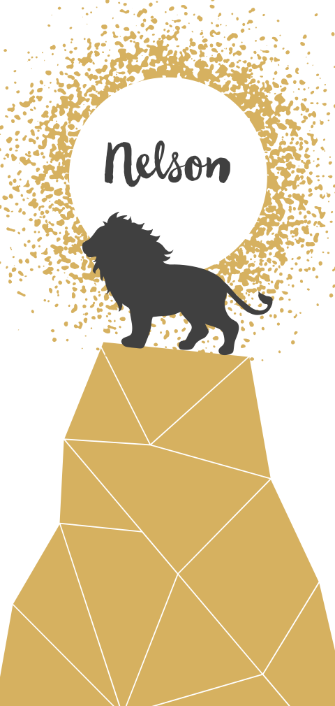 stoer geboortekaartje voor een jongen met silhouet van leeuw