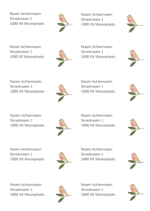 Adresetiket met vogeltje
