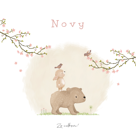 Geboortetegel met beer en konijn