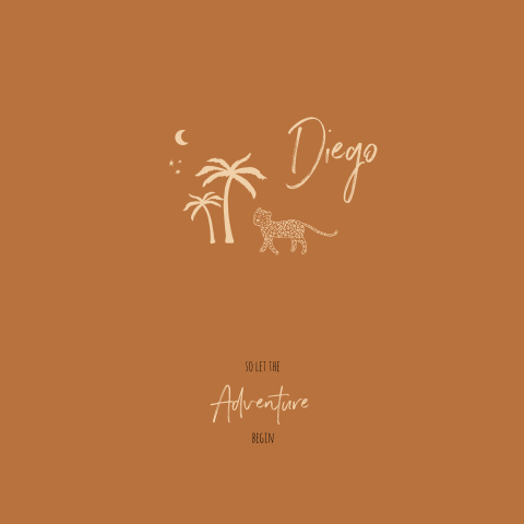 stoer geboortekaartje jongen palmboompjes en panter