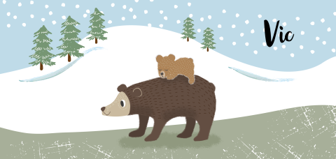 lief winters jongens geboortekaartje met beren in de bergen