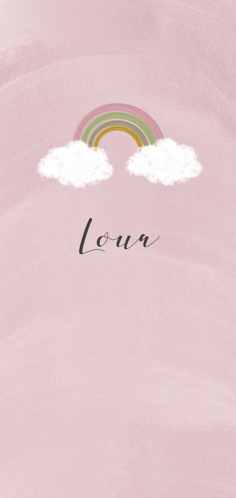 hip geboortekaartje voor een meisje met wolken en regenboog