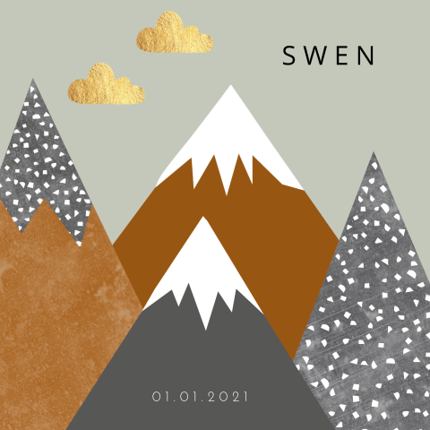 geboortekaartje voor een jongen met bergen en wolkjes