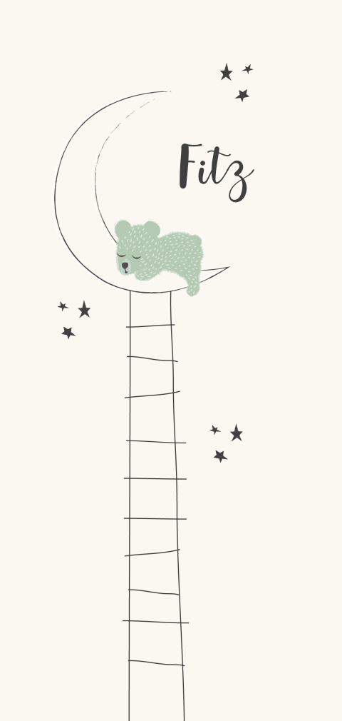 lief geboortekaartje voor een jongen met maan en beertje