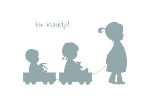 geboortekaartje met silhouet van zusjes en een broertje