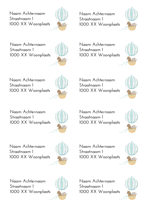 Adresetiket met luchtballon blauw