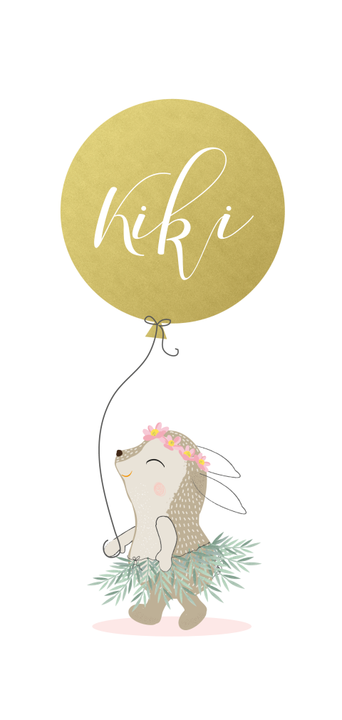 lief meisjes geboortekaartje met schattig konijn met ballon