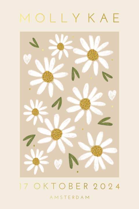 Geboortekaartje voor een meisje met vrolijke bloemen