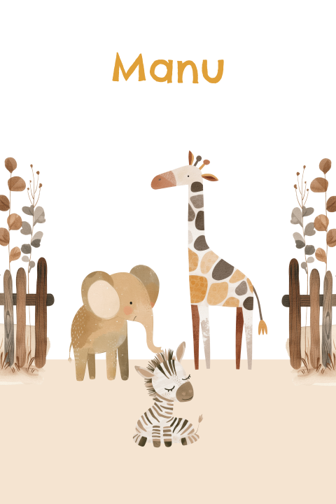 Geboortekaartje met zebra olifant en giraffe