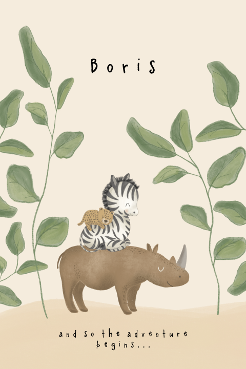 jongens geboortekaartje met jungledieren
