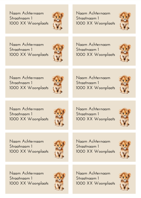 Adresetiket beige met welpje