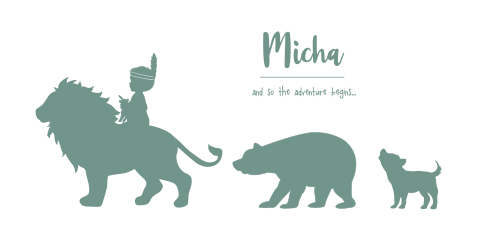 geboortekaart voor een jongen met indiaan en dierenoptocht