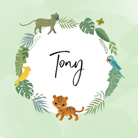 geboortekaartje met jungle dieren voor een jongen