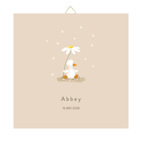 Geboortetegel met eendje en bloem
