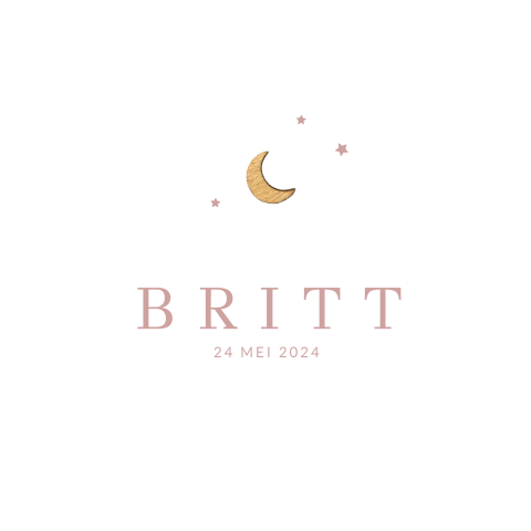 Vierkant geboortekaartje meisje met houten maantje