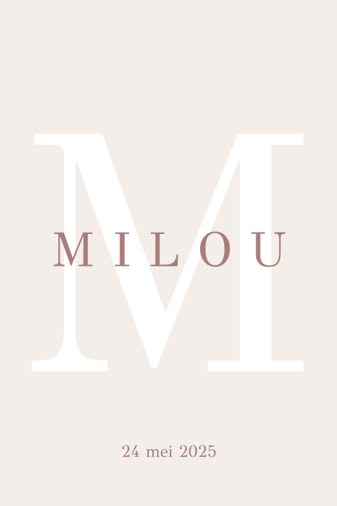 Modern geboortekaartje meisje met letter