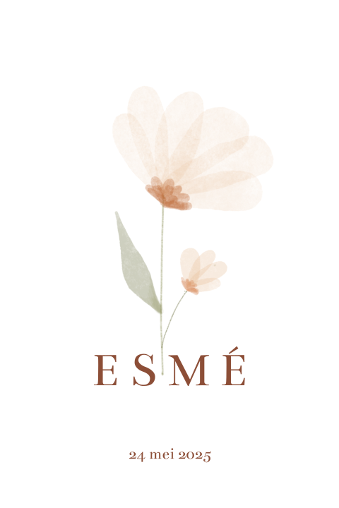 Geboortekaartje meisje met watercolor bloem