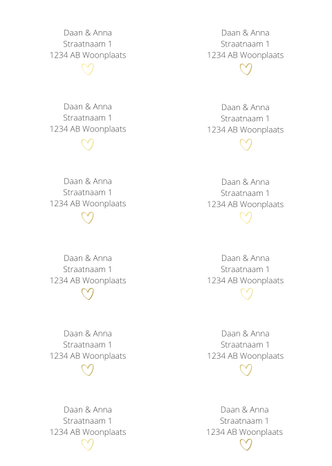 Adressticker met open goudfolie hartje