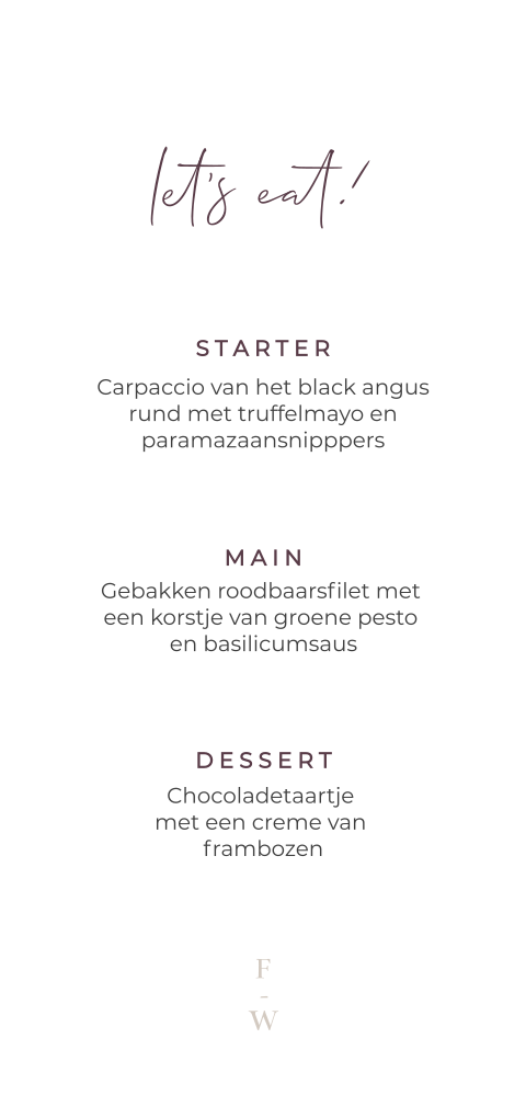 Menukaart - Burgundy Chique handgeschept look
