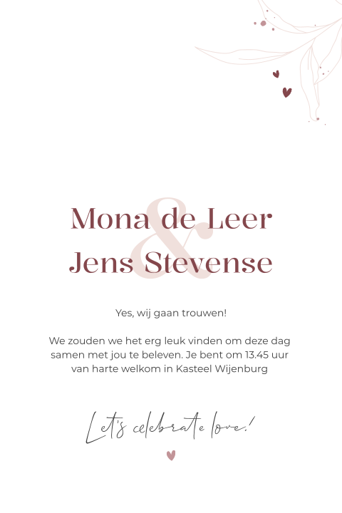 Trouwkaart voor insteekhoesje - Botanisch, bordeaux blush