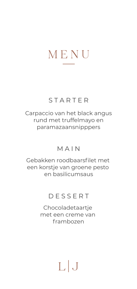 Minimalistische menukaart boog