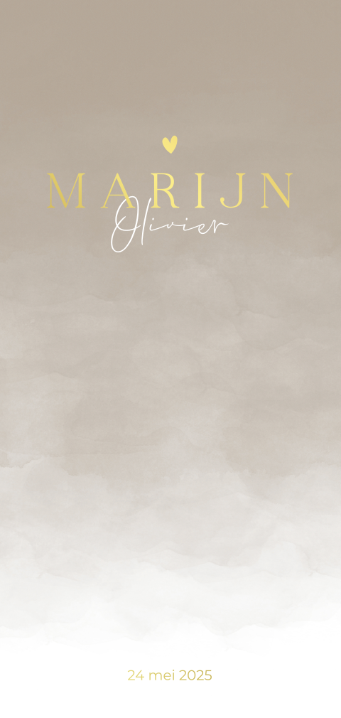 Geboortekaartje beige watercolor met goudfolie