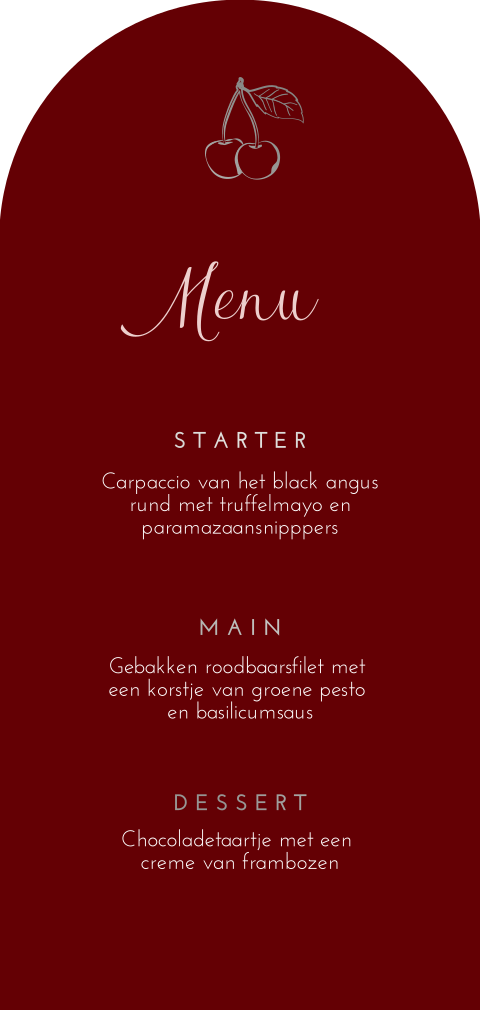 Menukaart - Paris Chique Burgundy met zilverfolie kers
