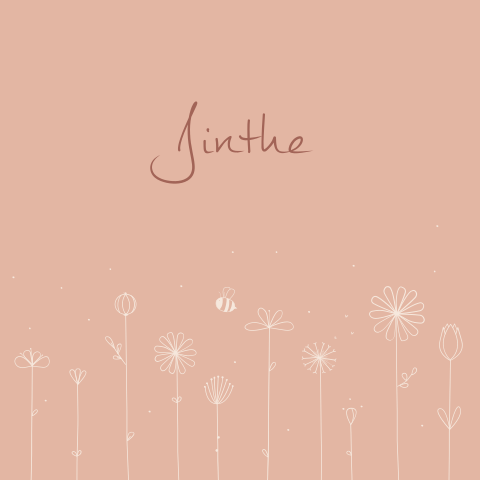 Geboortekaartje meisje met lijntekening bloemenveld