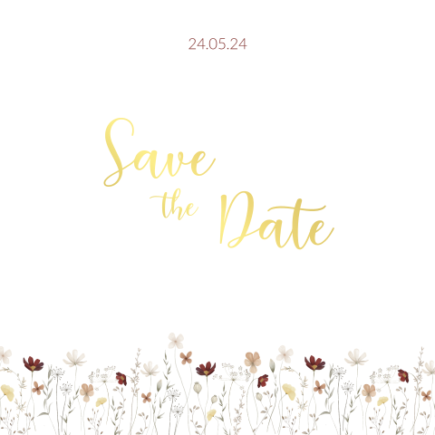 Save the date - bloemenveld goudfolie