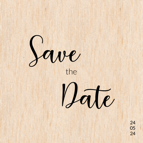 Minimalische, save the date kaart van echt hout