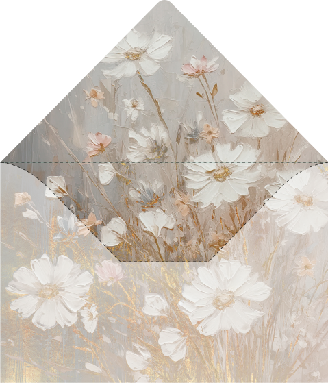 Vintage inlay envelop trouwkaart met olieverf bloemen