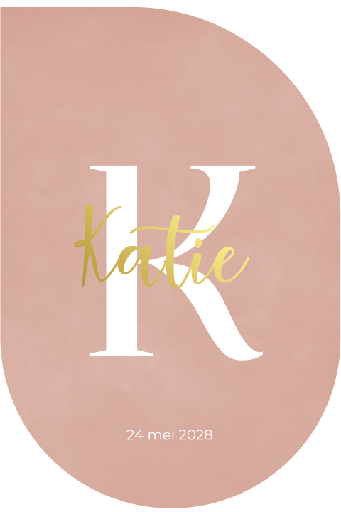 Geboortekaartje terra roze druppel met goudfolie