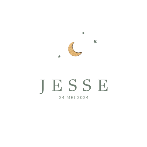 Vierkant geboortekaartje met houten maantje