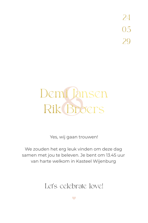 Trouwkaart voor het insteekhoesje - blush peach